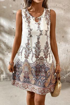 U-Neck Printed Sleeveless Dress