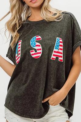 USA Sequin Patchwork Short Sleeves Top OZX107