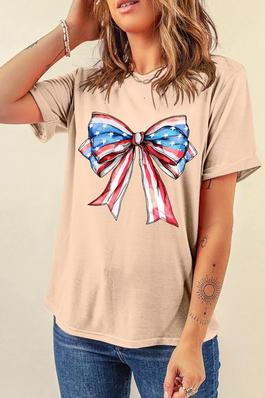 American Flag Bow Knot Print Round Neck T Shirt