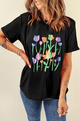 Floral Print Crewneck T Shirt