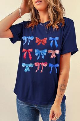 Diverse Bowknot Print Independent Day Graphic Tee