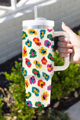 Leopard Print Handle Stainless Tumbler 40oz