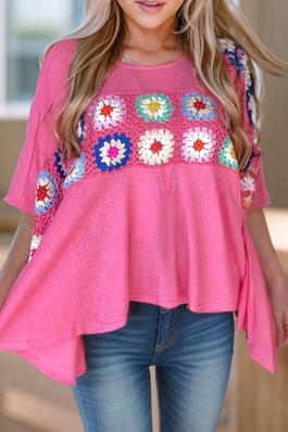 Crochet Detail Flowy T-shirt with Slits