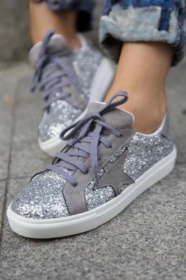 Star Patch Sequin Lace up Shoes