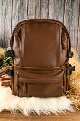 Faux Leather Zipped Large Capacity Backpack