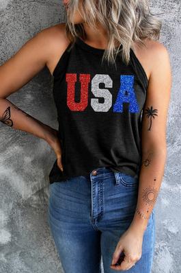 Sequin USA Letter Graphic Tank Top