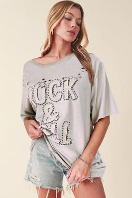 Rock & Roll Graphic Distressed Oversized Tee