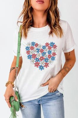 Daisy Heart Shape Graphic Crew Neck T Shirt