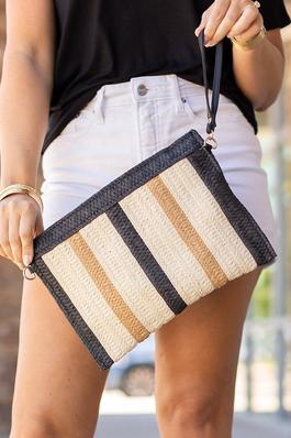 Contrast Striped Straw Woven Shoulder Bag