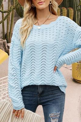 Knitted Cut Out Round Neck Long Sleeve Top