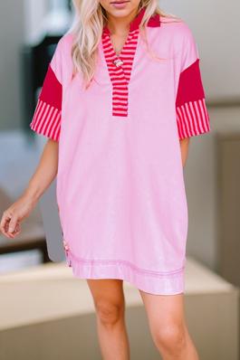 Stripe Patchwork Short Sleeve T Shirt Dress