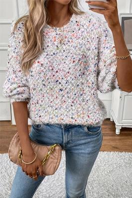 Colorful Popcorn Knitted Lantern Sleeve Sweater