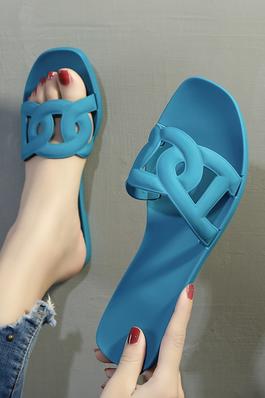 Hollow Out Square Toe Flat Slippers