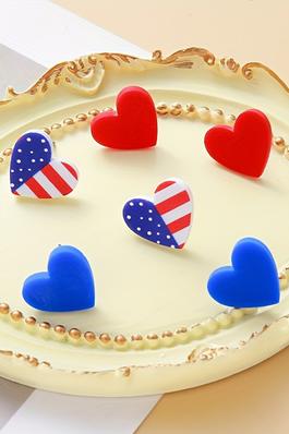 American Flag Print Heart Shape Stud Earrings Set