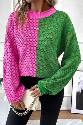 Two Tone Colorblock Drop Shoulder Sweater
