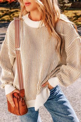 Striped Contrast Trim Loose Sweater