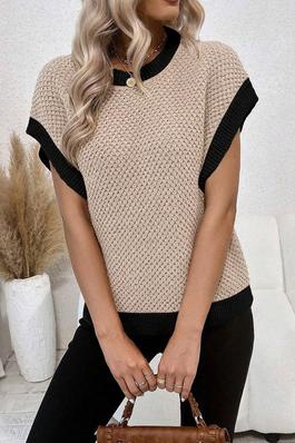 Contrast Trim Batwing Sleeve Knitted Top