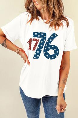 Flag Day Star 1776 Graphic Crew Neck T Shirt