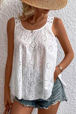 Eyelet Embroidery Flowy Tank Top