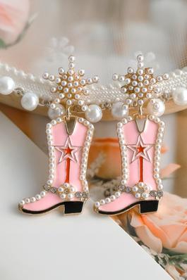Pearl Decor Boots Shape Dangle Stud Earrings