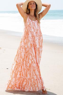 Abstract Print Backless Tiered Maxi Dress