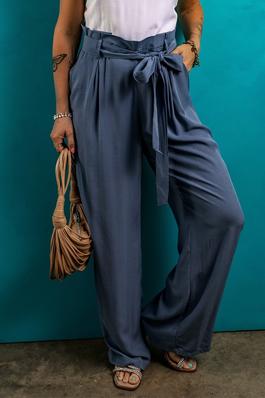 Wild Wind Belted Frilly Waist Wide Leg Loose Pants