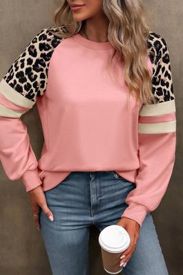 Blossom Leopard Colorblock Sleeve Sweatshirt