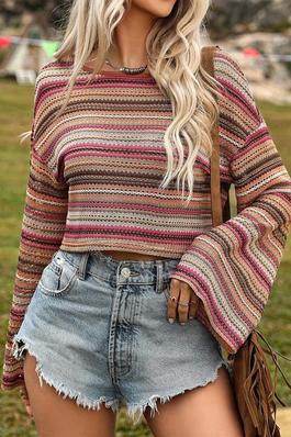 Knitted  Stripe Bohemian Style Pullover T-Shirt