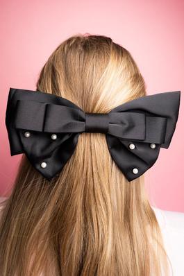 Pearl Embellished Tiered Satin Bowknot Hair Clip