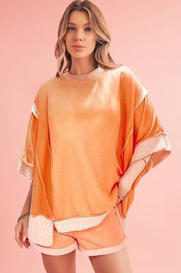 Terry Cloth Patchwork Oversized Top & Shorts Set