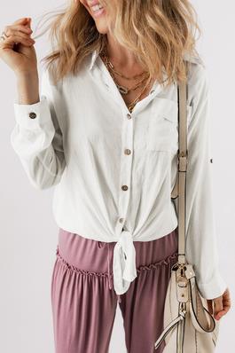 Roll up Sleeve Knotted Casual Shirt