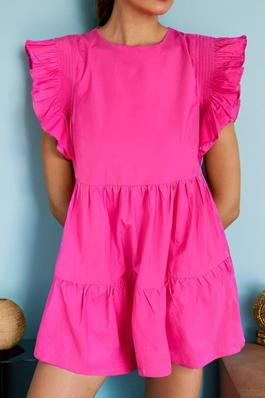 Pink Smocked Ruffle Mini Tiered Dress