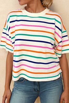 Stripe Dropped Short Sleeve Boxy Fit Knitted Top