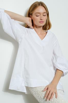 POPLIN TOP WITH PLEATED BUBBLE SLEEVES