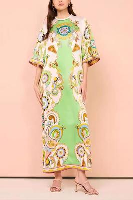 Graphic Bell Sleeve Maxi Dress