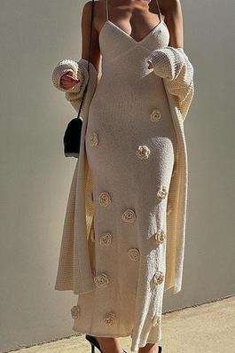 3D Flower Knit Bodycon Maxi Dress