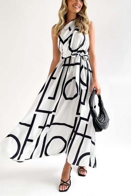 Printed Tie Waisted Asymmetrical Dress