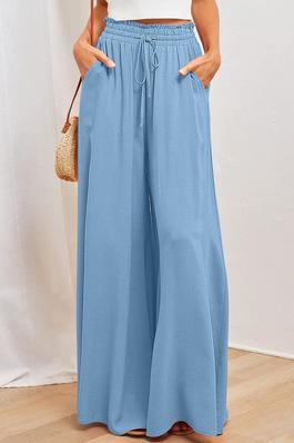 Solid Color Tie Waisted Wide Leg Pants