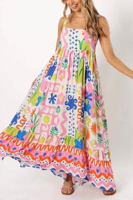 Graphic Pleated Maxi Dress