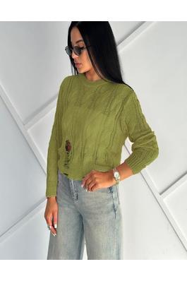 Solid Color Distressed Holes Long Sleeve Top