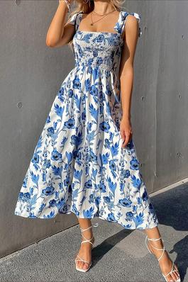 Sleeveless Floral Strappy Maxi Dress