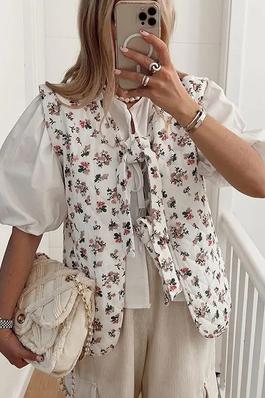 Floral Embroidered Tie-Front Vest