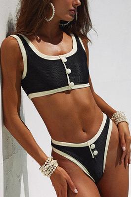 Two Piece Swimsuit with Button Decor