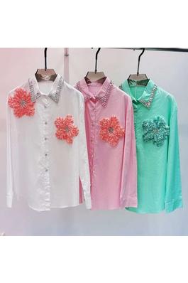 Floral and Rhinestone Embellished Button Blouse 
