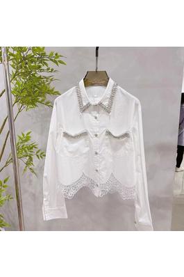 Embellished Shirt with Rhinestone Button and Lace