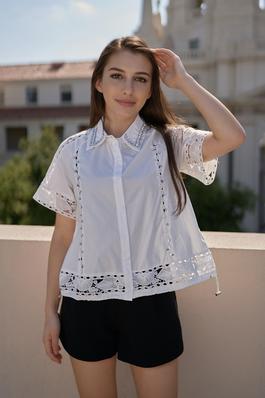 Lace and Rhinestone Blouse With Short Sleeve