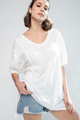Plus Size Puff Sleeve Mineral Washed Top