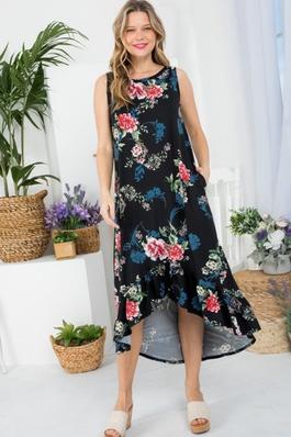 Floral Print All Over Hi Low Sleeveless Dress