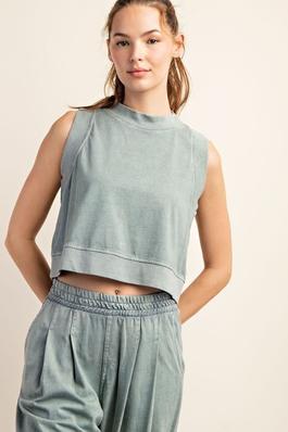 SLEEVELESS CROPPED COTTON TOP 