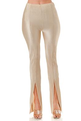 Pleated Slit Front Solid Pants